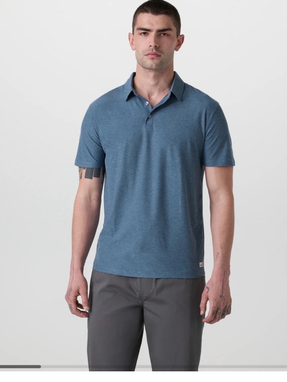 Vuori Strato Tech Polo Pool Blue Heather Casual Work Breathable Lightweight